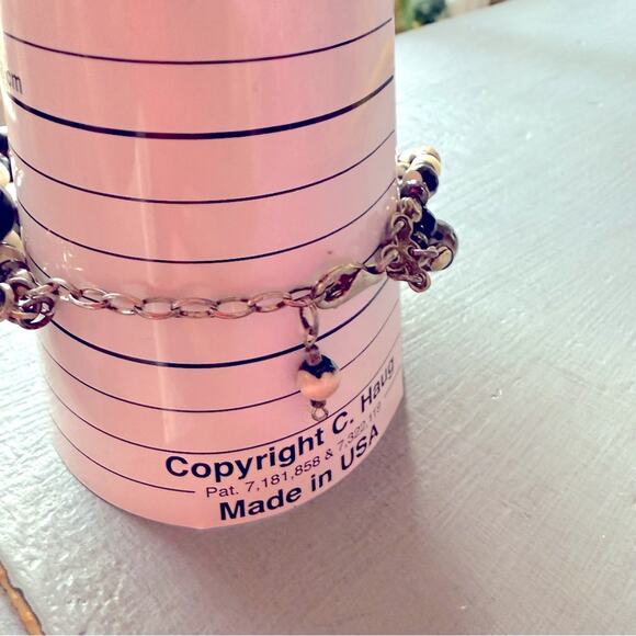 925 Sterling Silver Beaded Ocean Jasper & Pearl Triple Stranded Bracelet - Picture 7 of 7